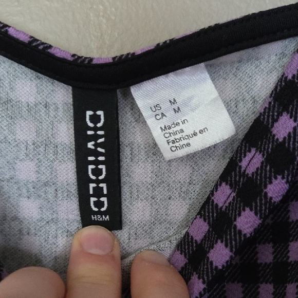 Divided H&M Purple and Black Checkered Mini Dress with Spaghetti Straps Size M - Picture 2 of 3